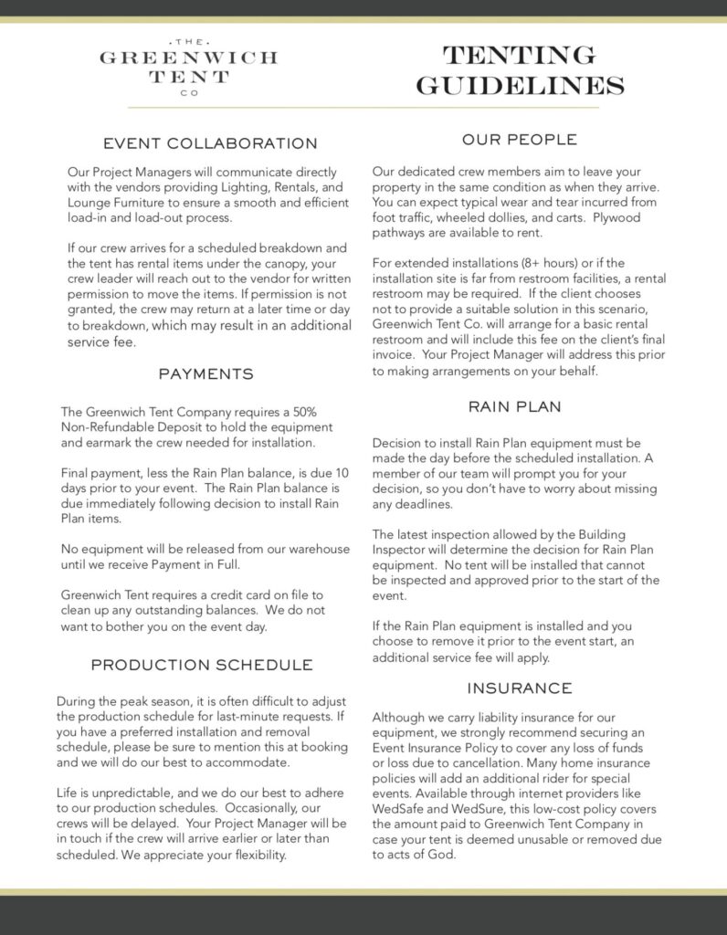 Tent Guidelines for an outdoor wedding