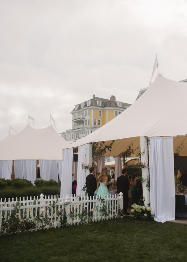 Our team installed a custom sailcloth tent on the Ocean House lawn, overlooking the Atlantic