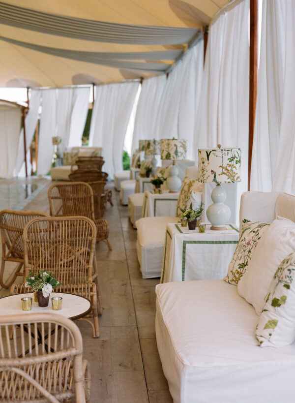 Outdoor Ocean House wedding reception under a Sperry Sailcloth Tent with full flooring. Private Events with Greenwich Tent Co. Wedding Reception in Rhode Island.