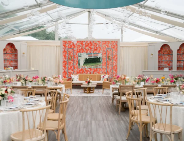 interior clearspan losberger image with full white wash floor and dining tables with lounge area