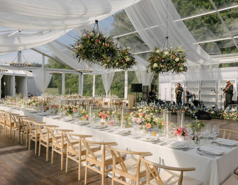 wedding flowers clearspan structure tent for wedding reception in Fairfield, CT