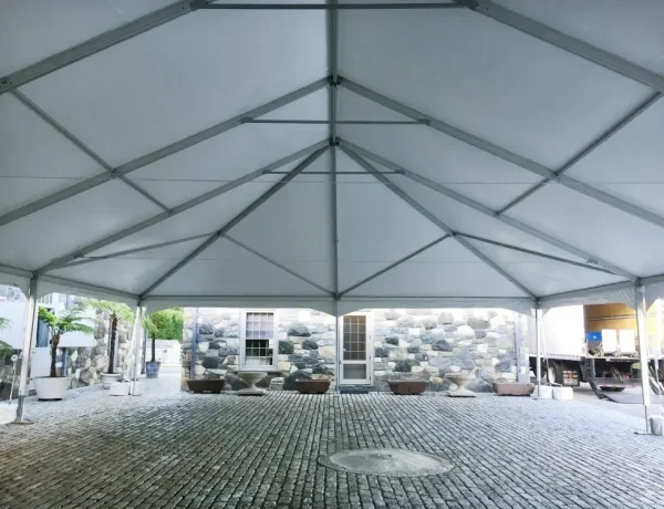 Daytime interior frame tent with white tops