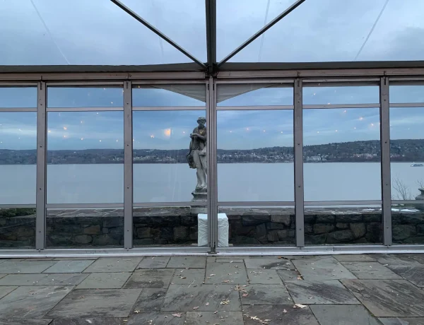 Glass walls on Structure frame tent on patio from the Greenwich Tent Company in Upstate NY