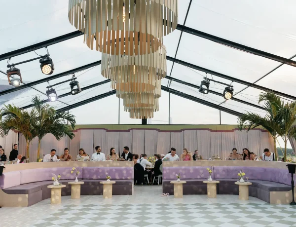 black frame tent wedding