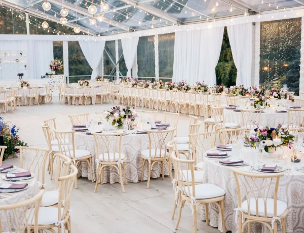 Interior daytime clear span clear top Losberger structure with full floor