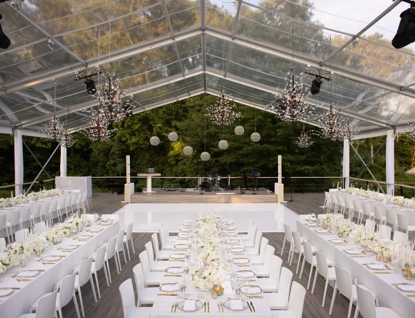 Interior daytime clear span clear top Losberger structure with full floor